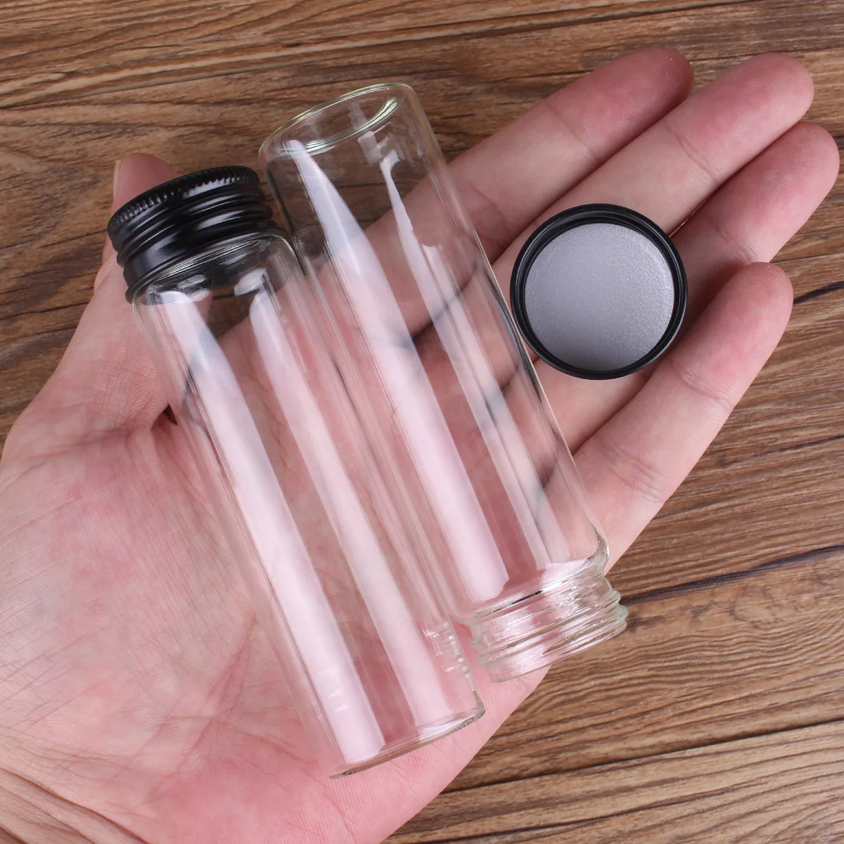 5pcs 50ml Glass Storage Jars with Black Aluminum Caps for Art Craft