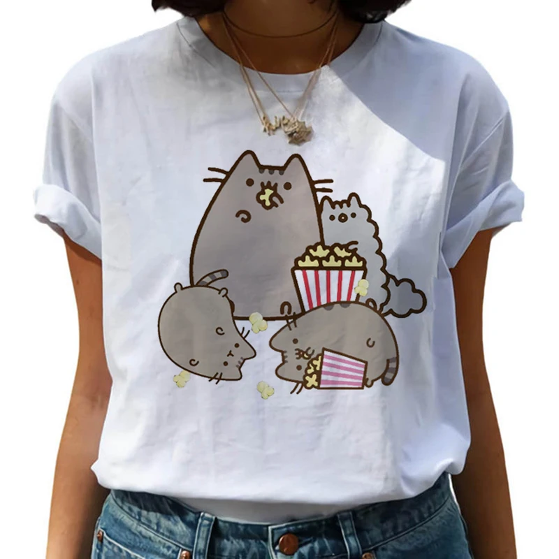 Kawaii Pusheen Harajuku футболка Женская милая кошка забавная мультяшная футболка Ullzang 90s футболка "Аниме" Модный корейский стиль Топ Футболка женская - Цвет: 8792