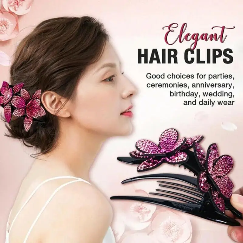 

Rhinestone Double Flower Hair Clip Crystal Peals Combs Female Elegant Beaded Hairgrip Handmade Fashion Hair Accessories