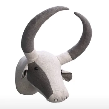 

Wall Hanging Cartoon Animal Head Wall Decor Room Decoration Quality Cotton Hemp Buffalo Head Ornament Gift for Child