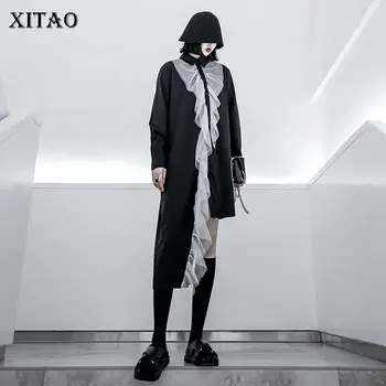 

XITAO Mesh Lace Stitching Womens Tops and Blouses Irregular Minority Fashion Shirt Streetwear Autumn Top Women 2019 New WLD3061