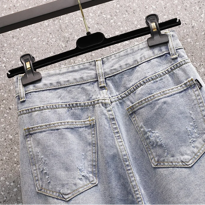 women's fashion Spring Autumn New Jeans Women's Cotton High-waist Denim Pants Girl Fashion Personality Beaded Jeans Large Size 4XL vuori joggers