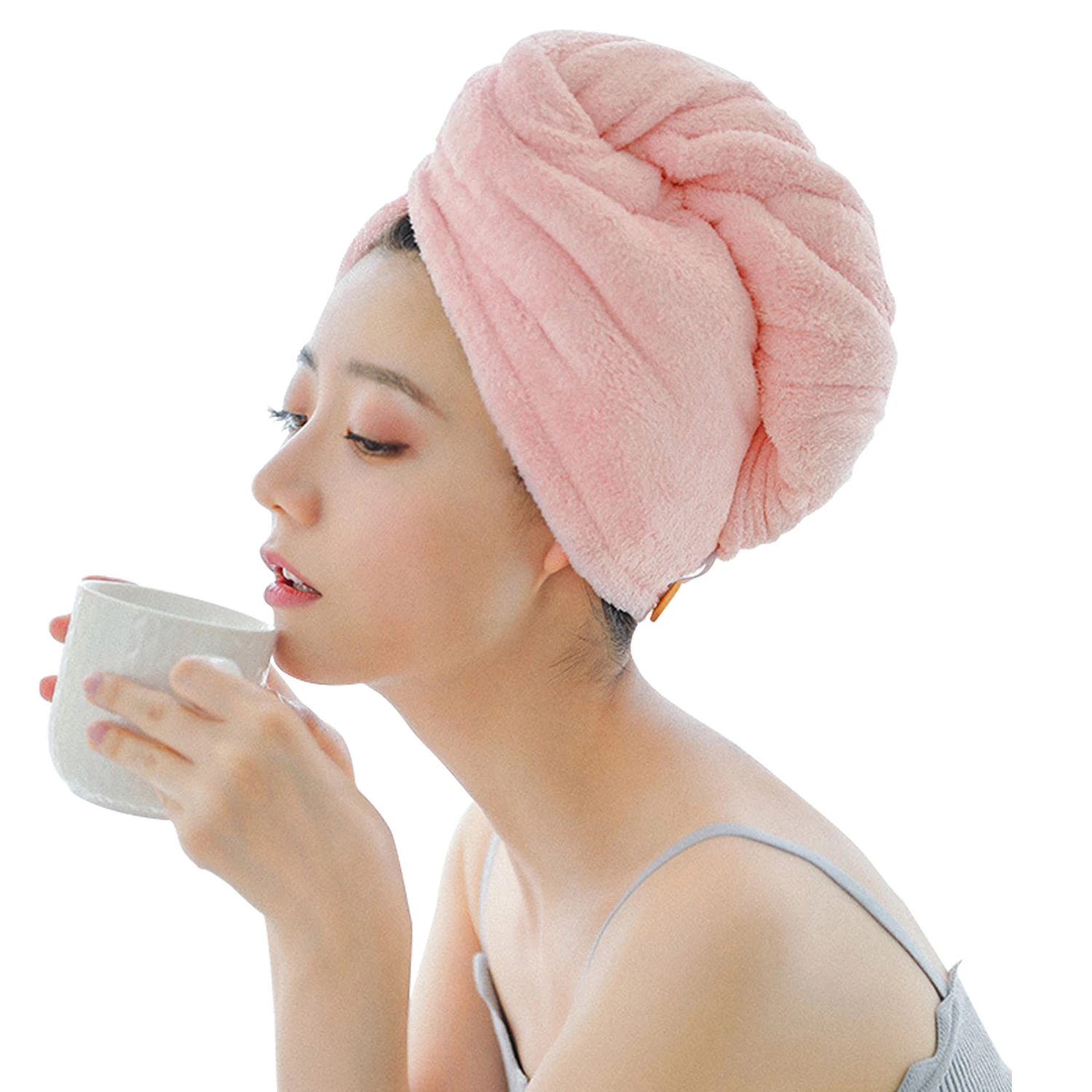 Pink Микрофибра после душа для сушки волос обертывание для женщин и девушек дамское полотенце быстросохнущая шапка для волос шапка-Тюрбан повязка на голову купальные инструменты - Color: Pink