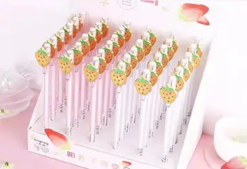 

pretty new korea strawberry gel pen cartoon neutral pen student prize pen office black writing pen promotion gift pen 36pc/lot