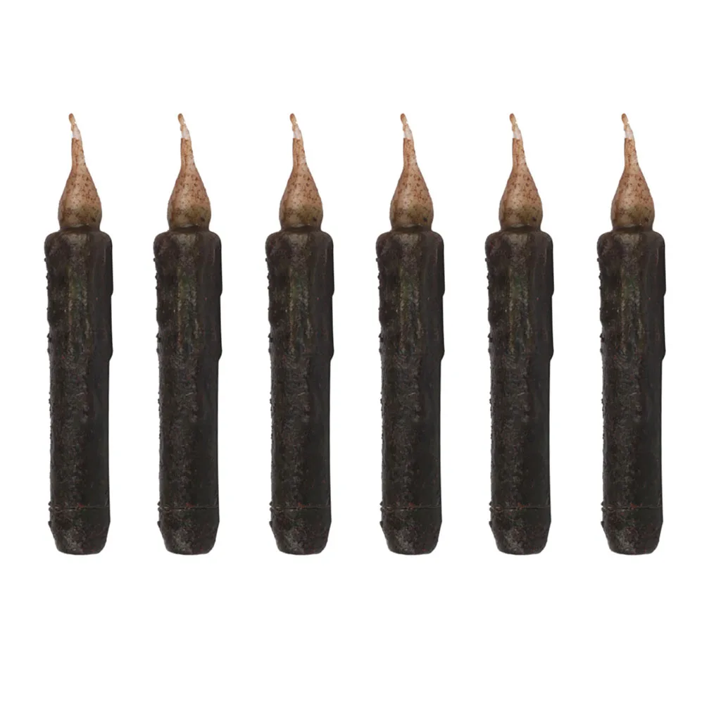  6Pcs 17cm Vintage Style Black Wax LED Candle Taper Candle Flameless Pillar Candle for Wedding Birthday Party Table Decoration