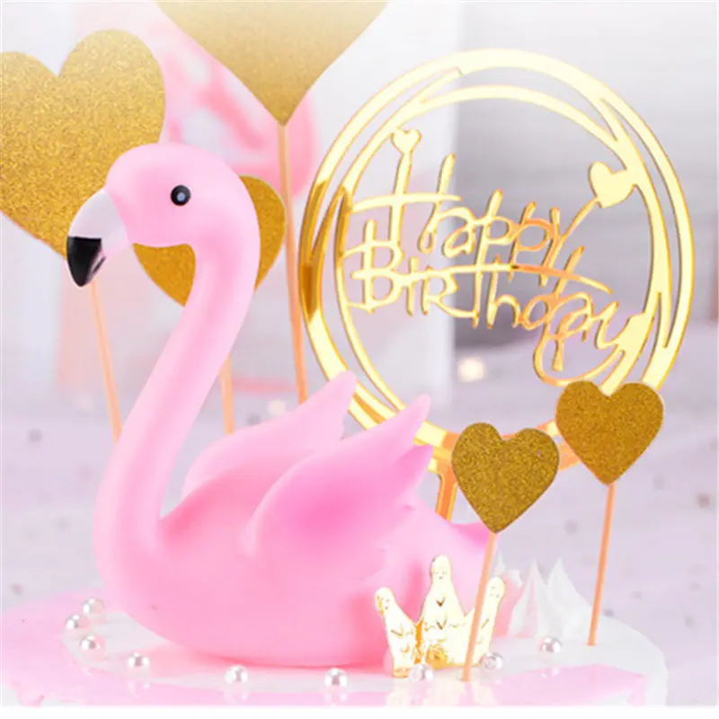 flamingofly Фламинго торт Топпер Дети День рождения Свадьба Единорог вечерние украшения ручной работы смолы стол топ орнамент мультфильм единорог игрушки - Цвет: flamingofly