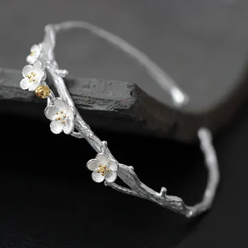 

UXN389 S925 silver bracelet female opening adjustable creative plum blossom handmade silver ornament rain flower bracelet