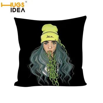 

HUGSIDEA Billie Eilish Printed Pillow Case Polyester Pillow Case Removable Washable Throw Pillow Cover Chair Sofa Cushion Cover