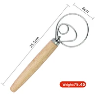 Mélangeur de farine de cuisson de lait avec manche en chêne de 13 pouces, mélangeur de farine, tige de mélange de pâte danoise, bobine en acier inoxydable, mélangeur à main, outil de cuisine 6