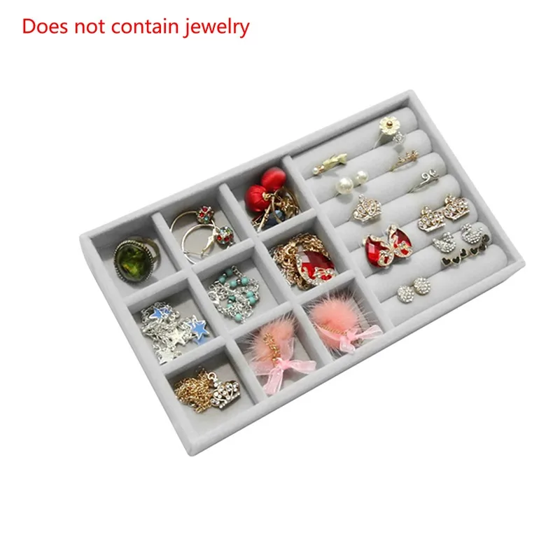 Velvet Jewelry Sorage Tray Divider Drawer Stackable Jewelry Display Case For Counter Home Ring Bracelet Earring Organizer Box 
