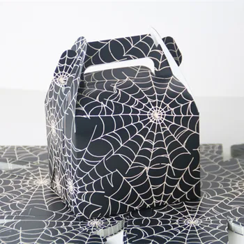 

10pcs Black Halloween Party Favors Boxes Candy Treat Boxes Spider-Web Gift Boxes Wedding Wrapping Paper Bags with Handles