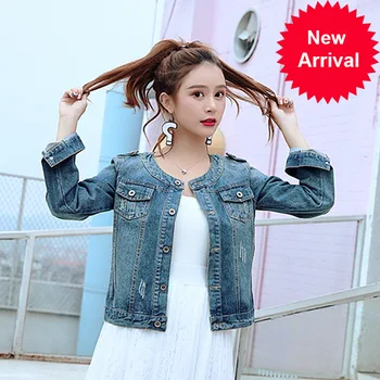 

Autumn Denim Spring Jacket Women Plus Size Long Sleeve Jeans Jacket Womens O neck Coats Jacket Elastic Short Base coats 4XL