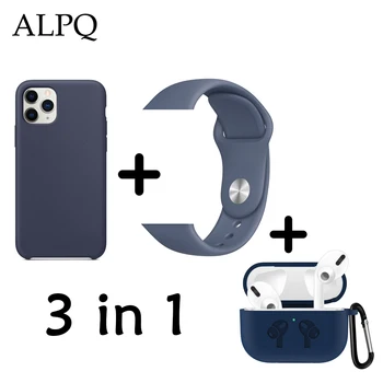

ALPQ 3 in 1 Silicone Midnight Blue Strap For Apple WatchBand iWatch Series 5 4 3 2 Case Cover For iPhone11Pro 6 7 8 Airpods Pro