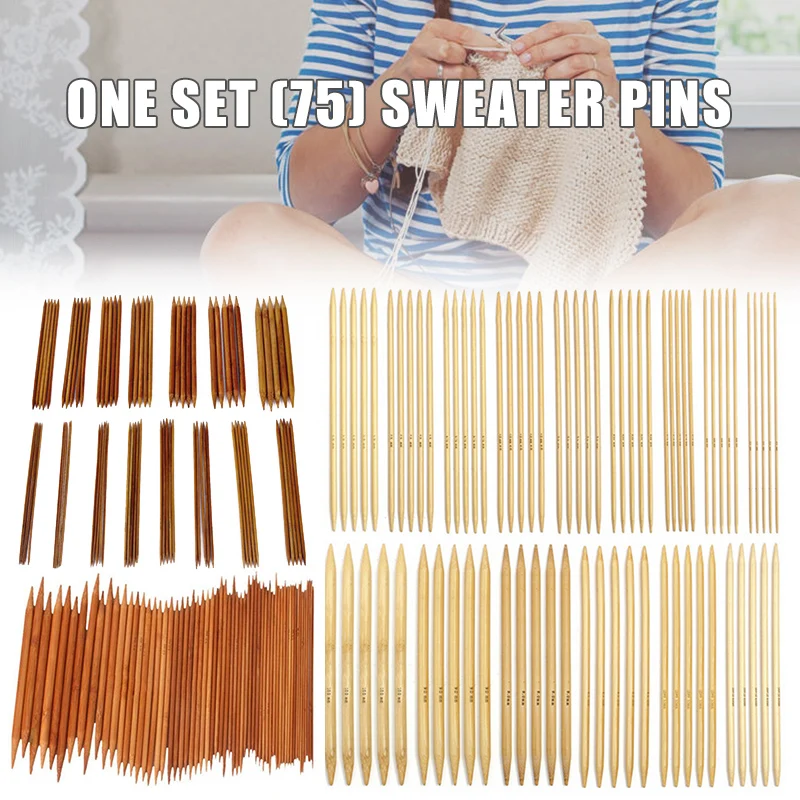 

75Pcs Bamboo Double Pointed Knitting Needles Durable for Sock Sweater Scarf MU8669