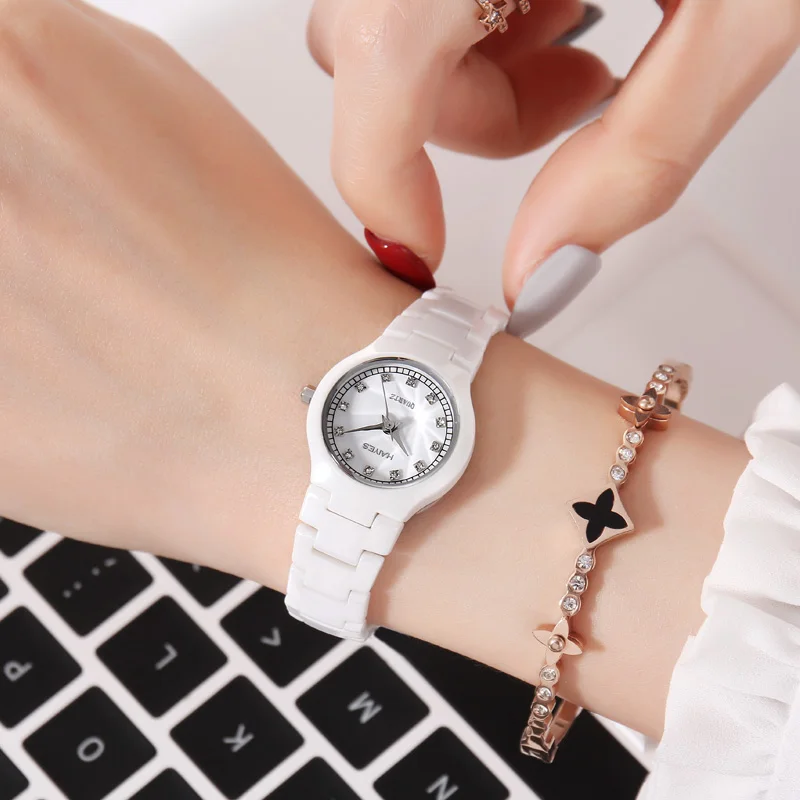 HAIYES White Ceramic Women Watches Top Brand Luxury Elegant Quartz Watches Women Free Shipping Relogio Feminino