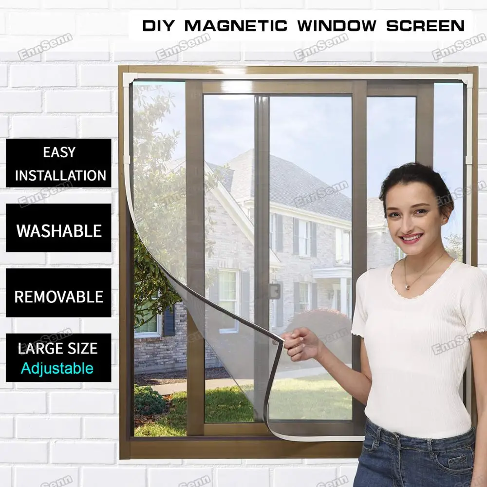 Регулируемый DIY магнитный оконный экран для окон съемный моющийся Невидимый