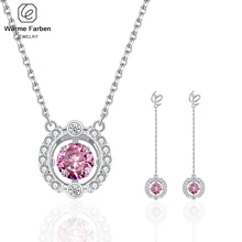 925 пробы, Серебряный набор украшений для женщин, Кристалл циркония, кулон, ожерелье, серьги, набор для девочек, подарок на день рождения