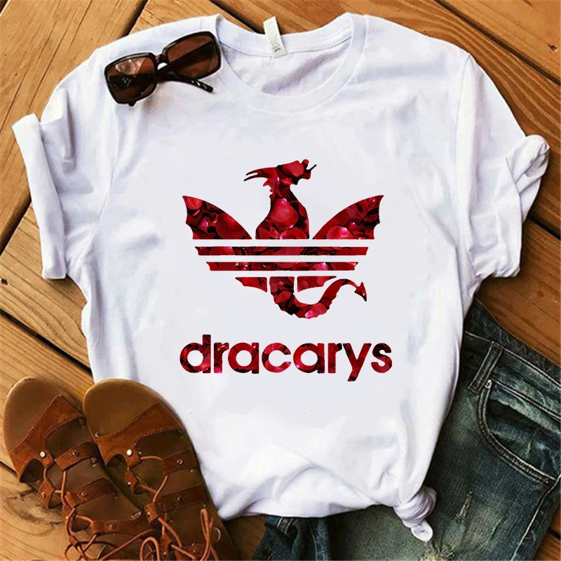Showtly Dracarys GAME OF THRONE Female T Shirt Women Summer Dragon Print White Casual Plus Size Streetwear Fashion T shirt - Цвет: XWT0506-white