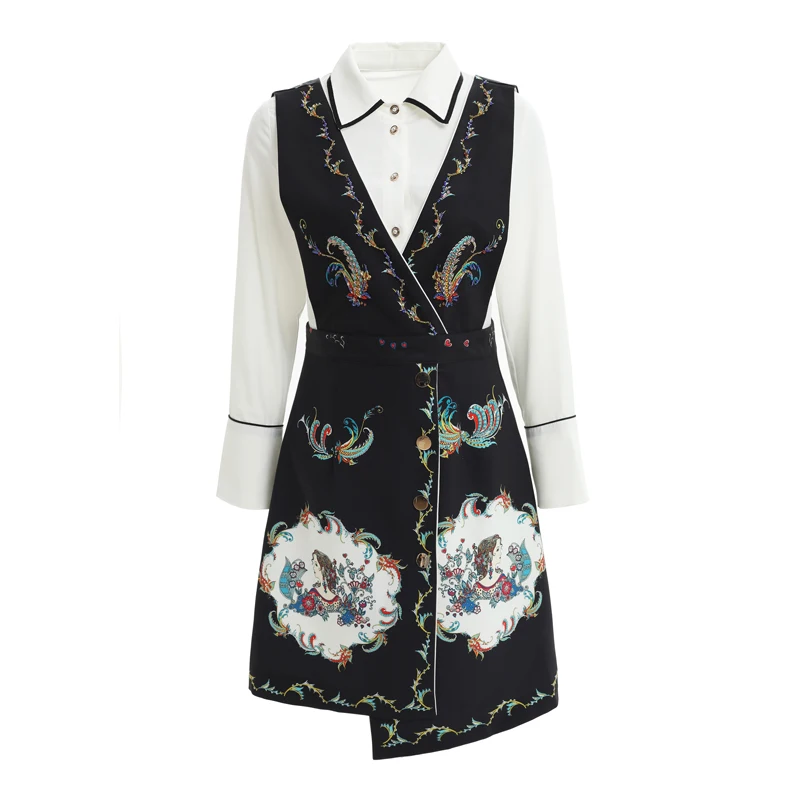 Svoryxiu дизайнерский осенний костюм с юбкой Женская белая блузка с длинными рукавами+ черное платье с бриллиантами Модный комплект из двух предметов