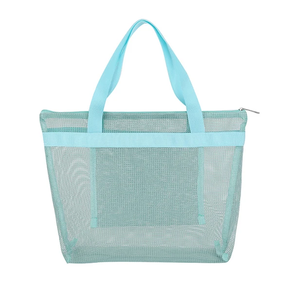 PURDORED 1 Pc Large Capacity Mesh Beach Bag Women Shoulder Bag Clear Cosmetic Tote Bags Travel Organizer Bag Trousse De Toilette - Цвет: blue