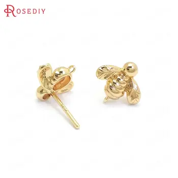 

(37208)6PCS 10x8MM 24K Gold Color Brass with 925 Sterling Silver Pins Bee Stud Earrings Jewelry Making Supplies Diy Accessories