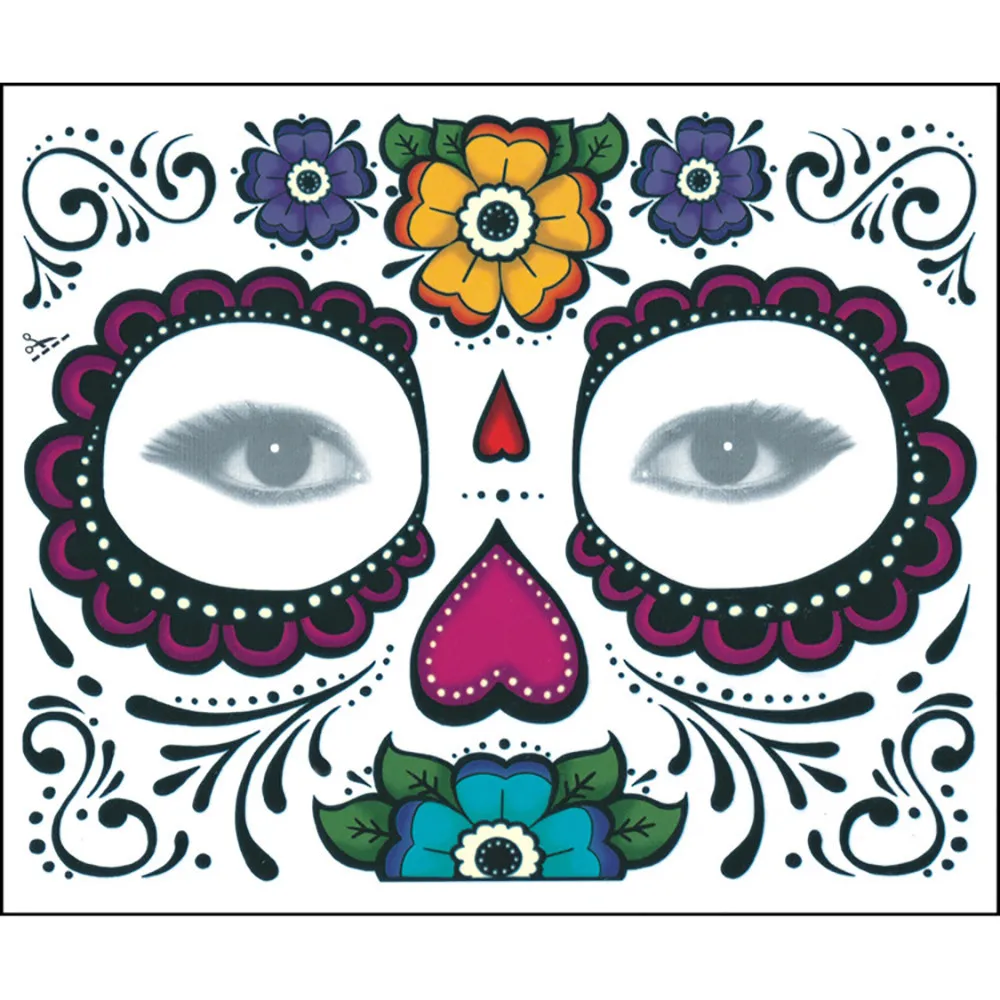 2 шт Хэллоуин день смерти наклейка для лица Dia de los Muertos маска для лица сахарный череп Татуировка красота одноразовые татуировки инструмент