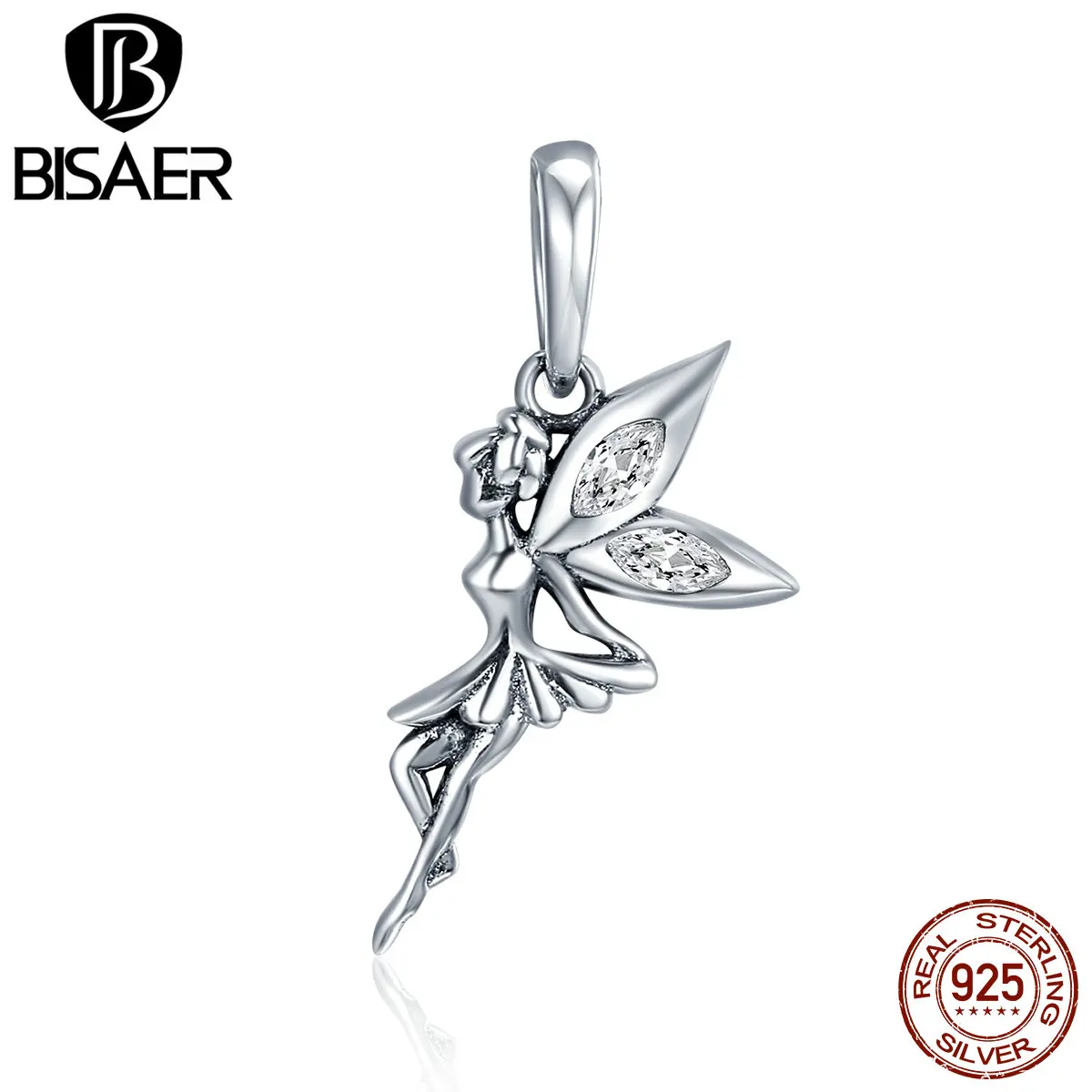 BISAER Аутентичные 100% 925 пробы Серебряная Фея Ангел кулон бусины подходят девушка
