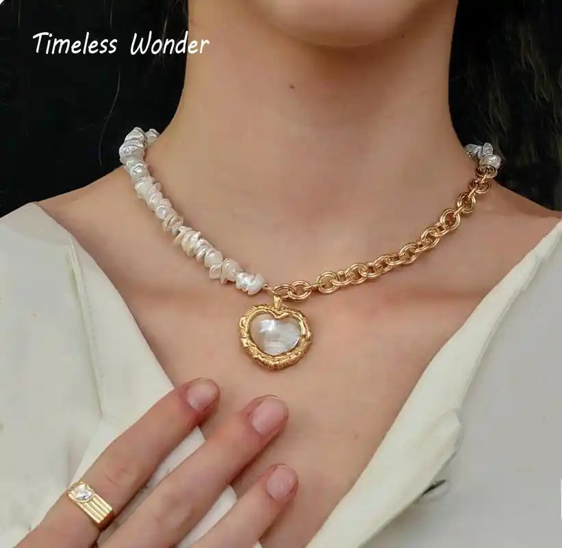 タイムレス不思議glamナチュラルバロックパールハートチェーンネックレス女性ジュエリーパンクゴシックデザイナートップインファンシーkpopレア 2348 チョーカーネックレス Aliexpress