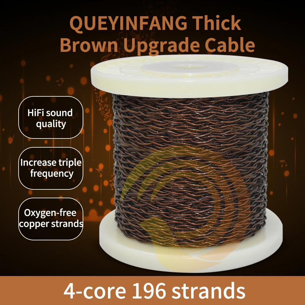 QUEYINFANG 4 rdzeń ulepszony kabel do słuchawek brązowy miedzi OFC 4-Core przewód słuchawkowy z osłoną PVC DIY kabel do słuchawek 1.5mm na rdzeń