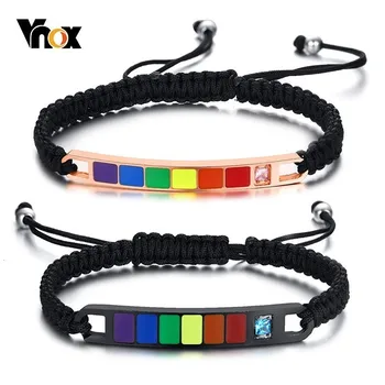 

Vnox Rainbow Color Bracelets for Women Man Hand-made Braided Rope Chain Wrist His and Her Bracelet Gifts