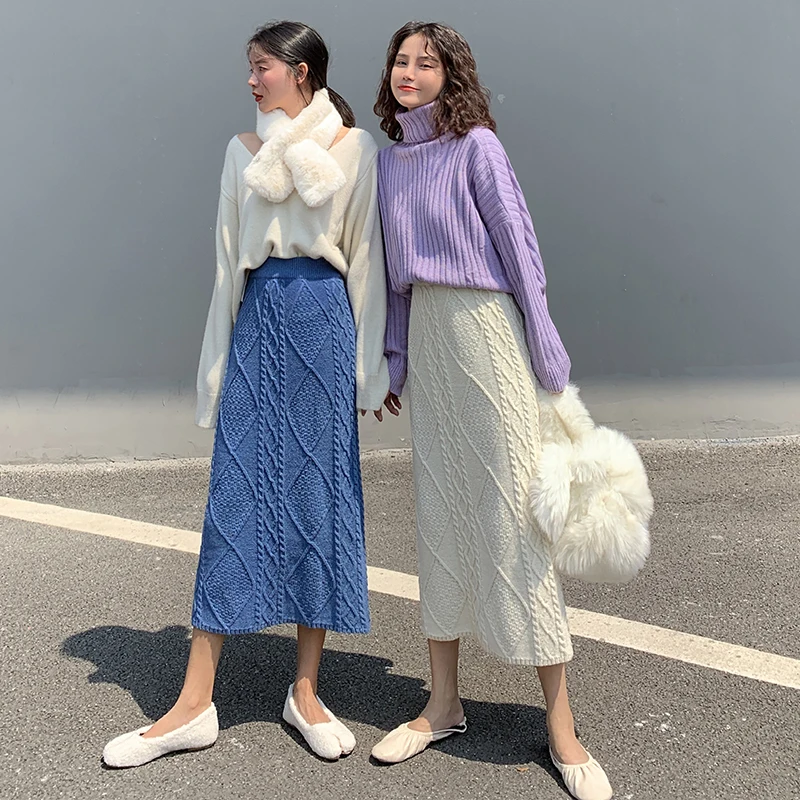 shooting video# 4771 han edition twist ling show thin knitting skirts, tall waist straight package hip skirt of