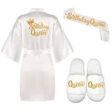 Bata de reina de cumpleaños dorada brillante con corona para niña, kimono de satén para fiesta, regalo para ella, túnicas de Spa de princesa, 2020