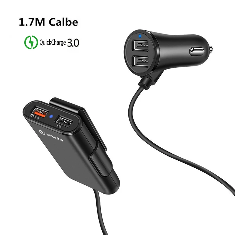 USB Автомобильное зарядное устройство 4 порта QC3.0+ 2.4A+ 3.1A USB Автомобильное зарядное устройство Универсальный USB Быстрый адаптер с 5.6ft удлинитель Кабель для автомобильного телефона
