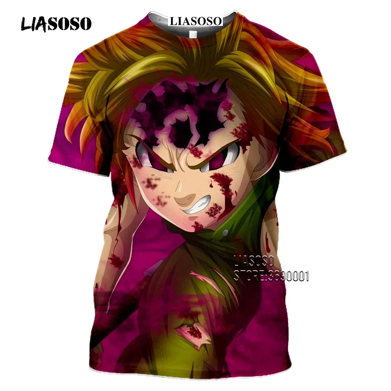 LIASOSO Anime The Seven Deadly Sins Men's T-shirt Japanese Meliodas Hawk Escanor Estarossa 3D Print Tshirt Summer Casual Shirt  (25)