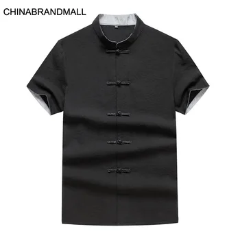 

Men Short Sleeve Shirt Male Big Size Plus Fat Plus Loose Fat Shirt Li Collar Half Sleeve Top China Wind