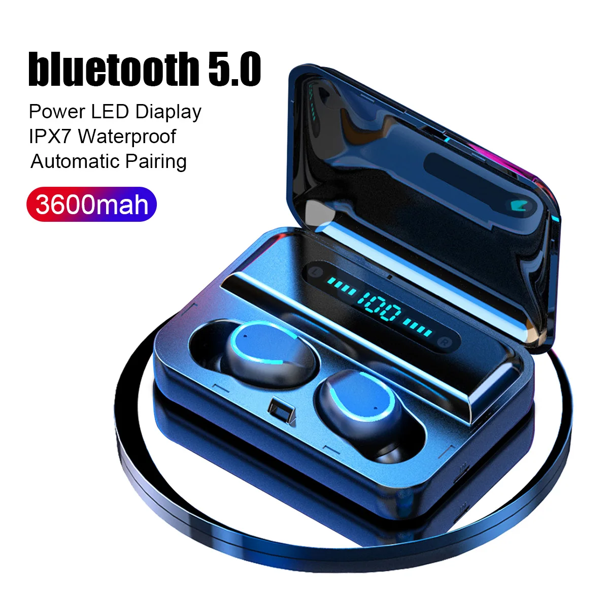 

bluetooth 5.0 Earphones Waterproof LED Display Screen Noise Cancelling Wireless Headphone With 3600mAh Power Cellphone Charger