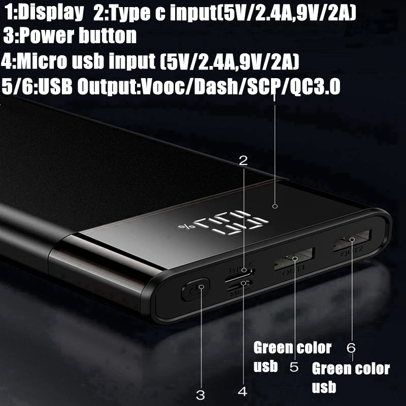 Vooc Мощность банк 20000mah 5V 4A тире Мощность банка для Oppo R17 15 Рено A9X Oneplus 7 Pro Oneplus 7 6 6 комплектов/партия, 5/5 T 3T Портативный Зарядное устройство