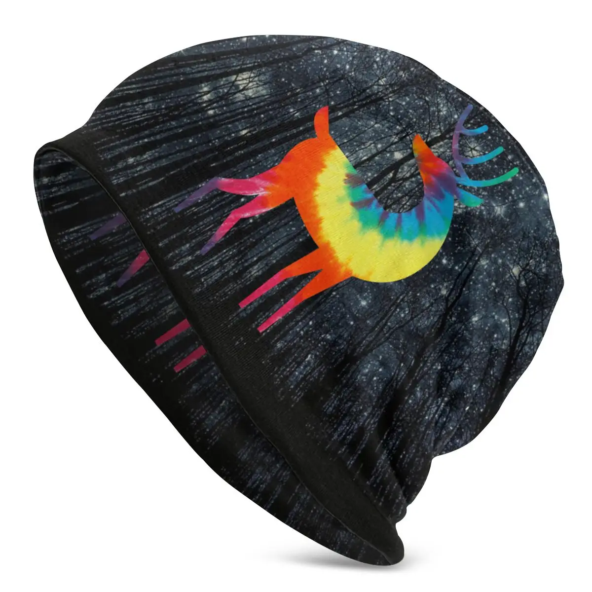 Tie Dye олень Рождество Санта унисекс для взрослых Повседневная шапка бини Открытый ветрозащитный вязаный лыжный рукав Skully шапочки