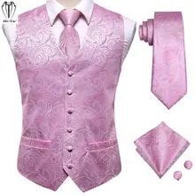 Hi Tie 100% de seda para hombre, chaleco de Cachemira rosa, chaqueta de cintura, corbata, pañuelo, conjunto de gemelos, ajustado para fiesta de boda, 4 Uds.