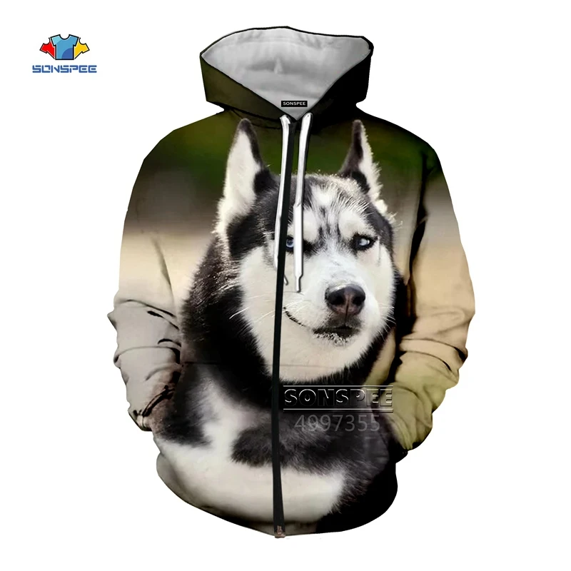 Толстовка SONSPEE Husky Silly Dog с 3D принтом в виде животных для мужчин и женщин в стиле Харадзюку, толстовка в стиле хип-хоп, уличная толстовка на молнии в стиле хип-хоп, пуловер G01