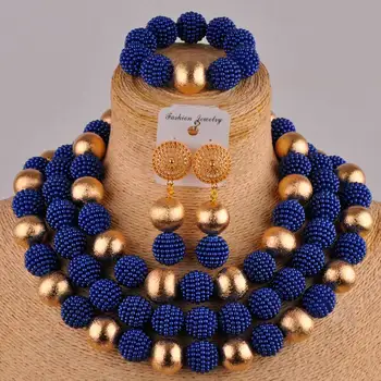 

royal blue african wedding beads jewelry set simulated pearl costume necklace nigerian jewelry set FZZ82