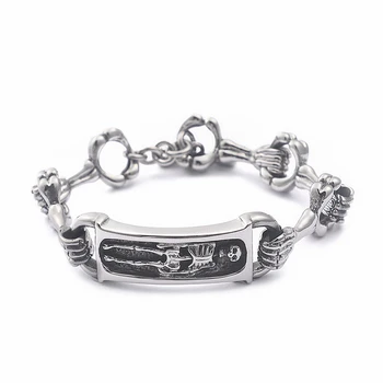 

Punk 20.5CM Unisex Skull Bracelets For Men Women Stainless Steel Skull Coffin Charm Claw Link Chain Bracelet Biker Jewelry