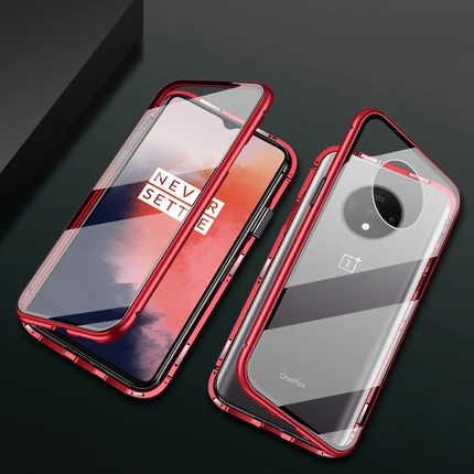 360 Полный Магнитный чехол для Oneplus 7T Coque Алюминиевый металлический бампер двойное стекло Защитная крышка для экрана для Oneplus 7 7 Pro 6 Чехол - Цвет: red