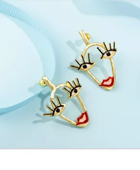 

Hand-painted enamel glaze long eyelashes little girl earrings