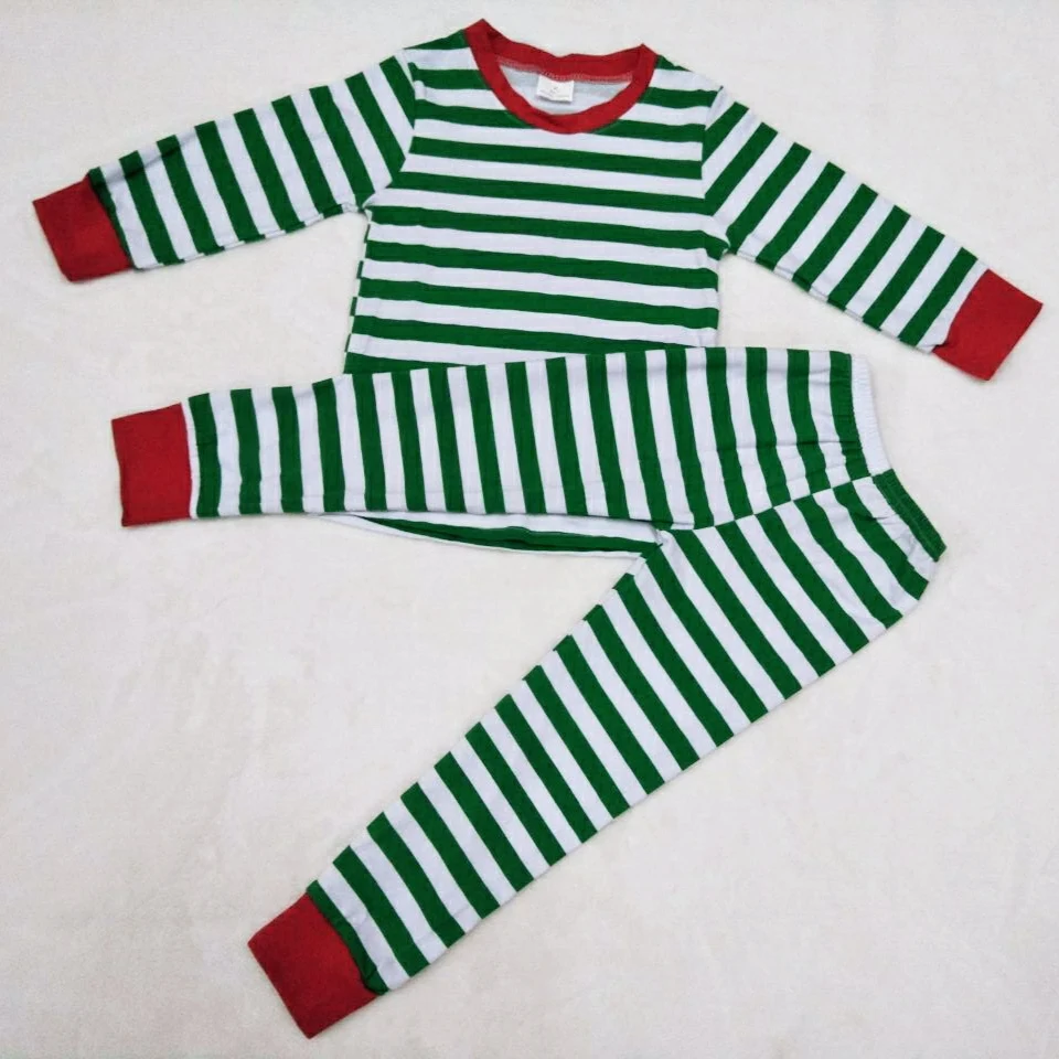 Green Stripe Пижамы в полоску из хлопка; комплекты одежды для детей; Эксклюзивная одежда - Цвет: Green Stripe