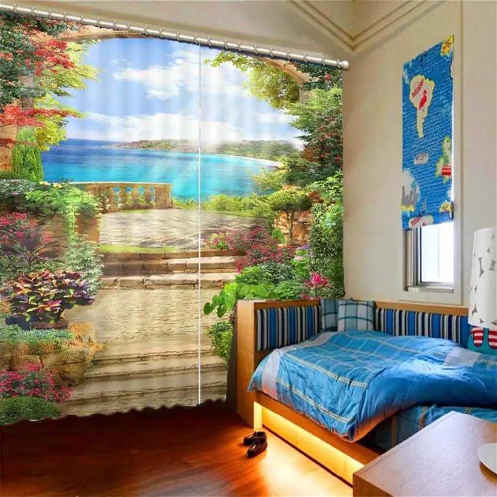 

2019 custom window curtains for kids rooms Living Room Bedroom window modern 3d blackout Beautiful sunshine scenery
