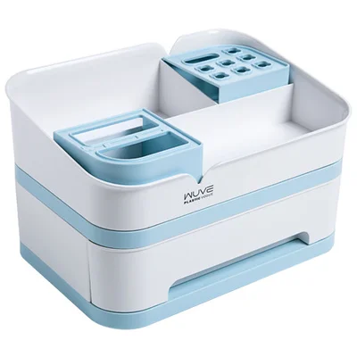 Light Blue Коробка для хранения ювелирных изделий ONEUP, пластиковые ящики для макияжа, органайзер для лака для ногтей, контейнер для макияжа, настольные большие коробки для хранения мелочей - Цвет: Light Blue