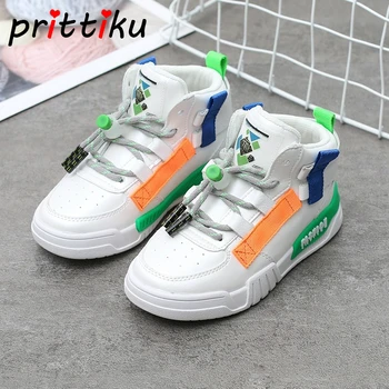 

Spring 2020 Boys Girls High Top Fastening Lace-Up Sneakers Toddler/Little/Big Kid Fashion Trainers Children Casual Leather Shoes