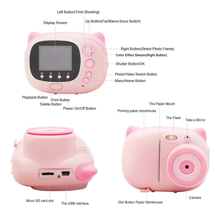 Children's Instantane Camera Kids Video Digital Camera Toy For Kids Girls Instant Print Photo Camera Christmas Birthday Gift