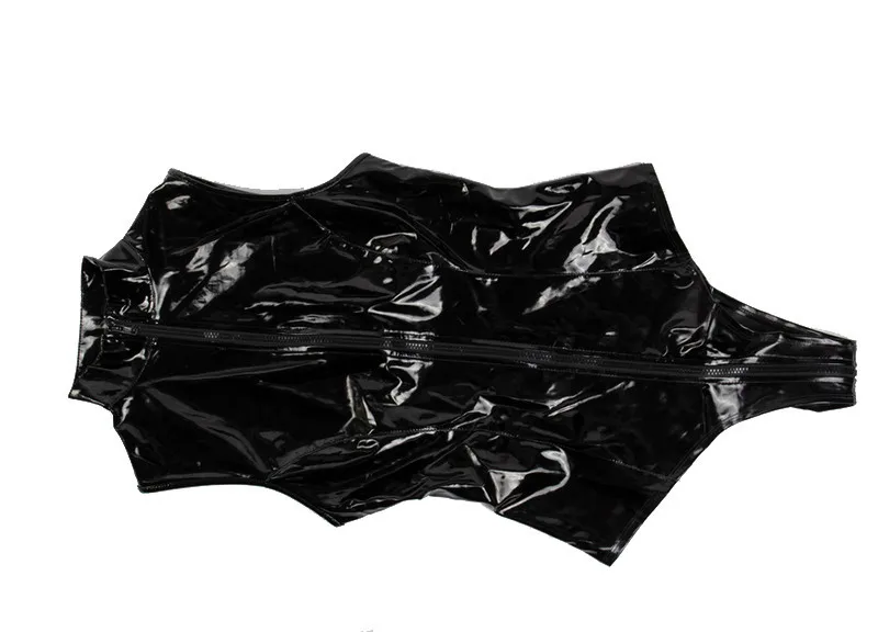 Sexy Black PVC Bodysuit Zipper Latex Wetlook Bodycon Catsuit Gothic Faux Leather Jumpsuit Women Fetish Teddy Clubwear Costume (2)